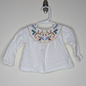 Baby Boden Deer Bird Embroidered Shirt 6-9m